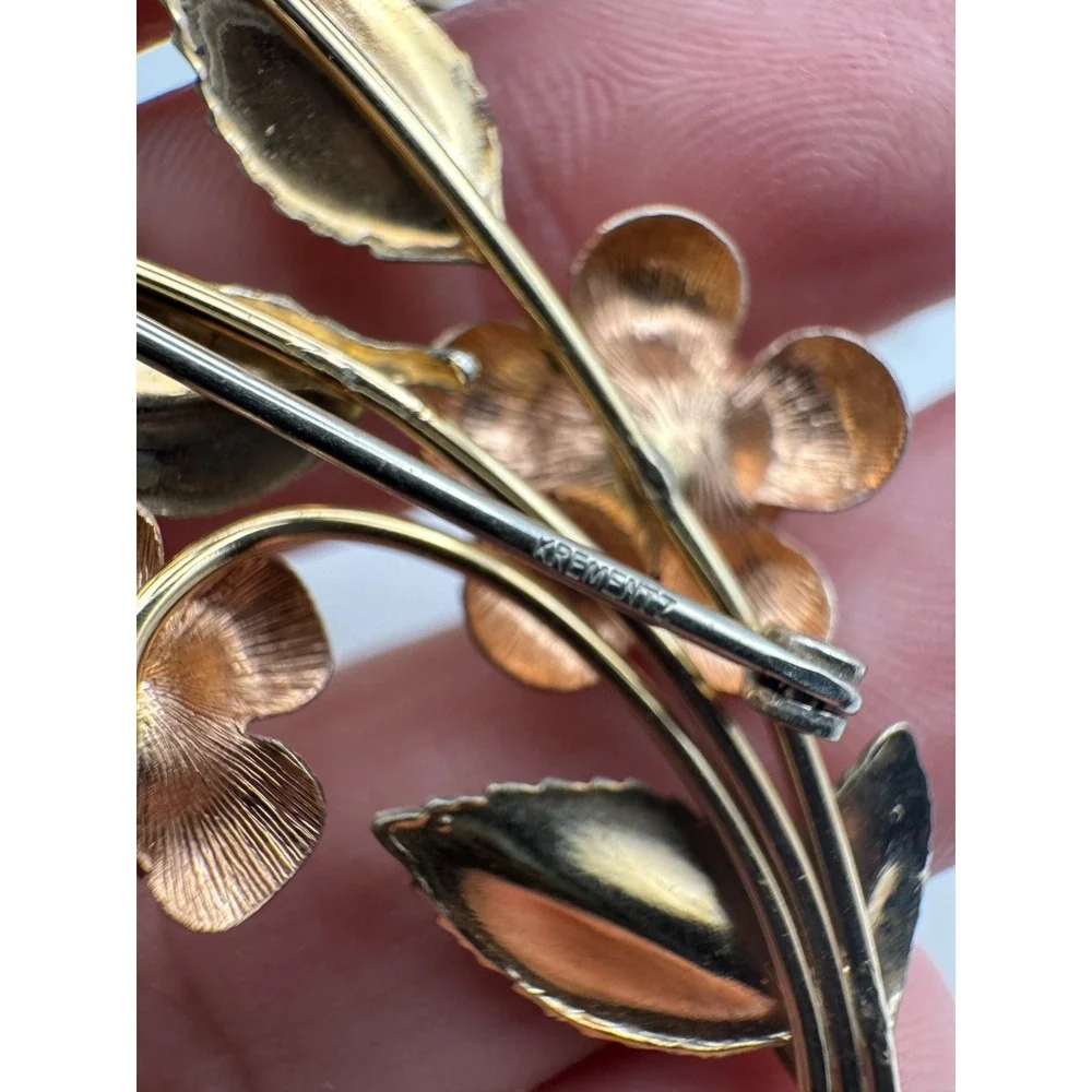 Vintage Krementz Bracelet Brooch Earrings Set Two Tone Rose